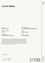 Load image into Gallery viewer, ALL APOLOGIES (1000 Sorry's)  — Certificate of Authenticity